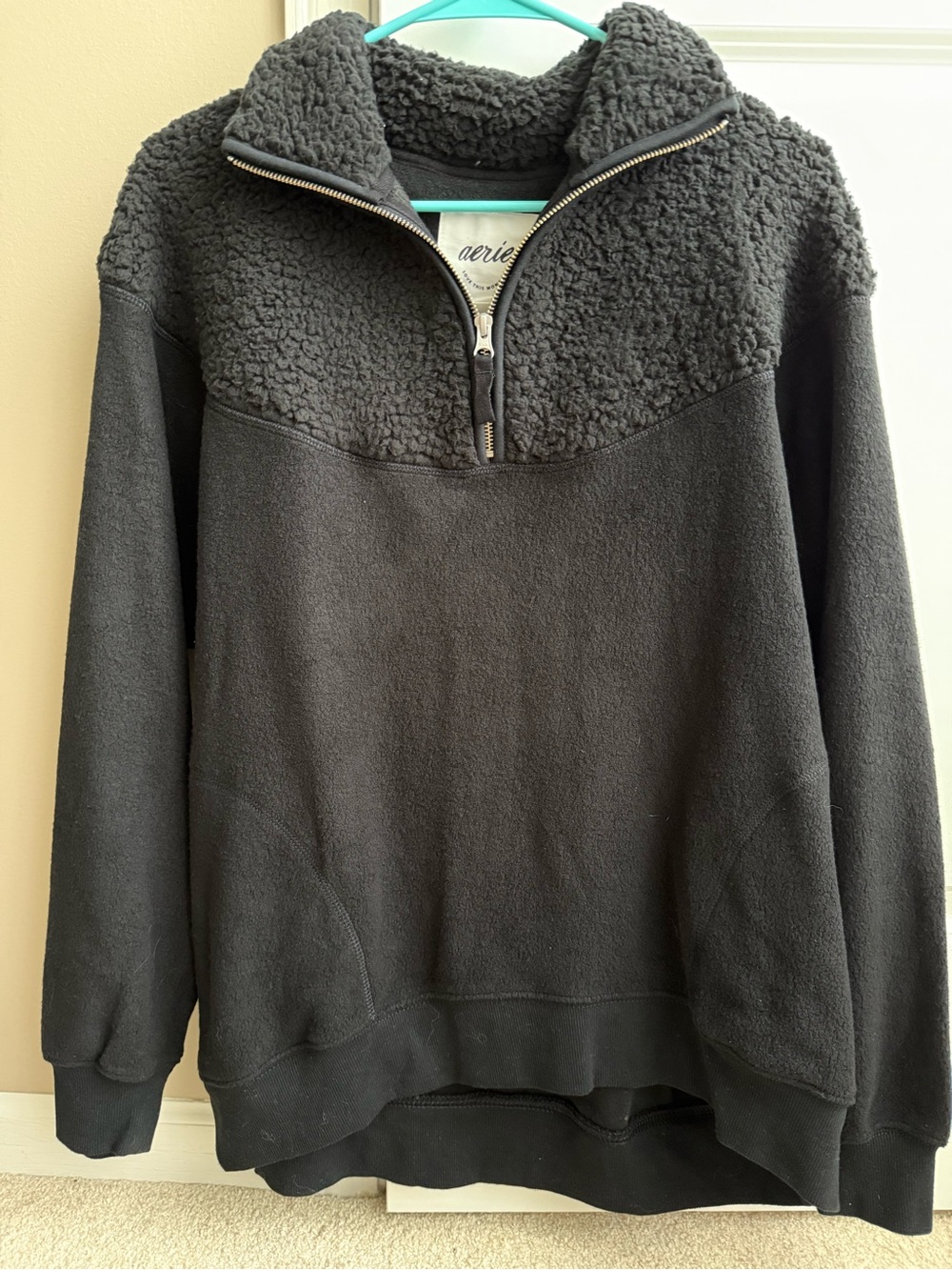 NWT Aerie black quarter zip